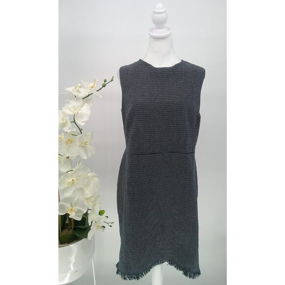 Loft Womens Plus Size 16 Navy Tweed Fringe Hem Sleeveless Casual Sheath Dress - Picture 1 of 9